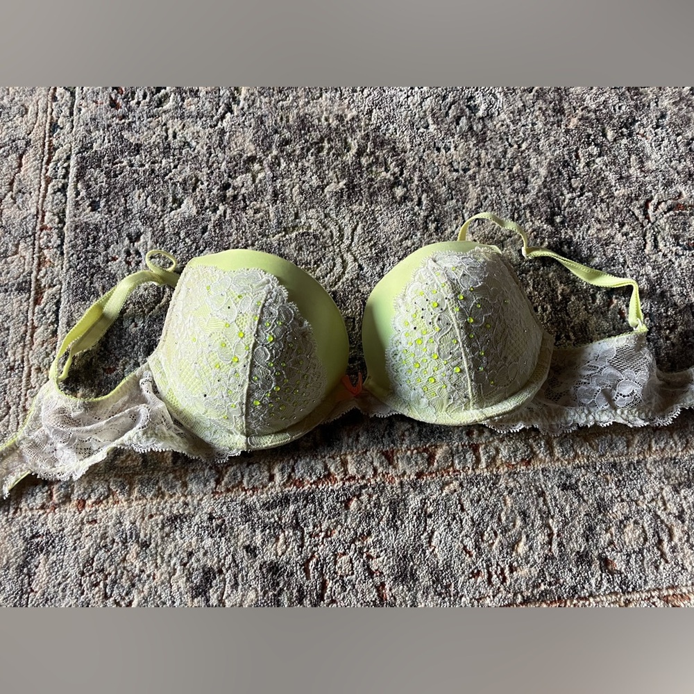 Victoria's Secret Neon Yellow Lace Bra